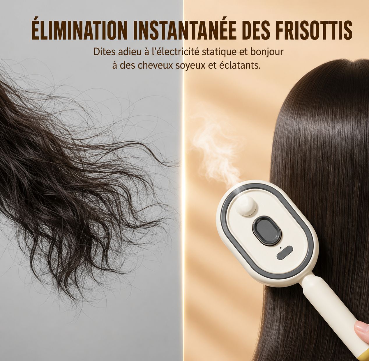 Brosse de Soin Vapeur 3-en-1 — Cheveux Transformés en 5 Minutes