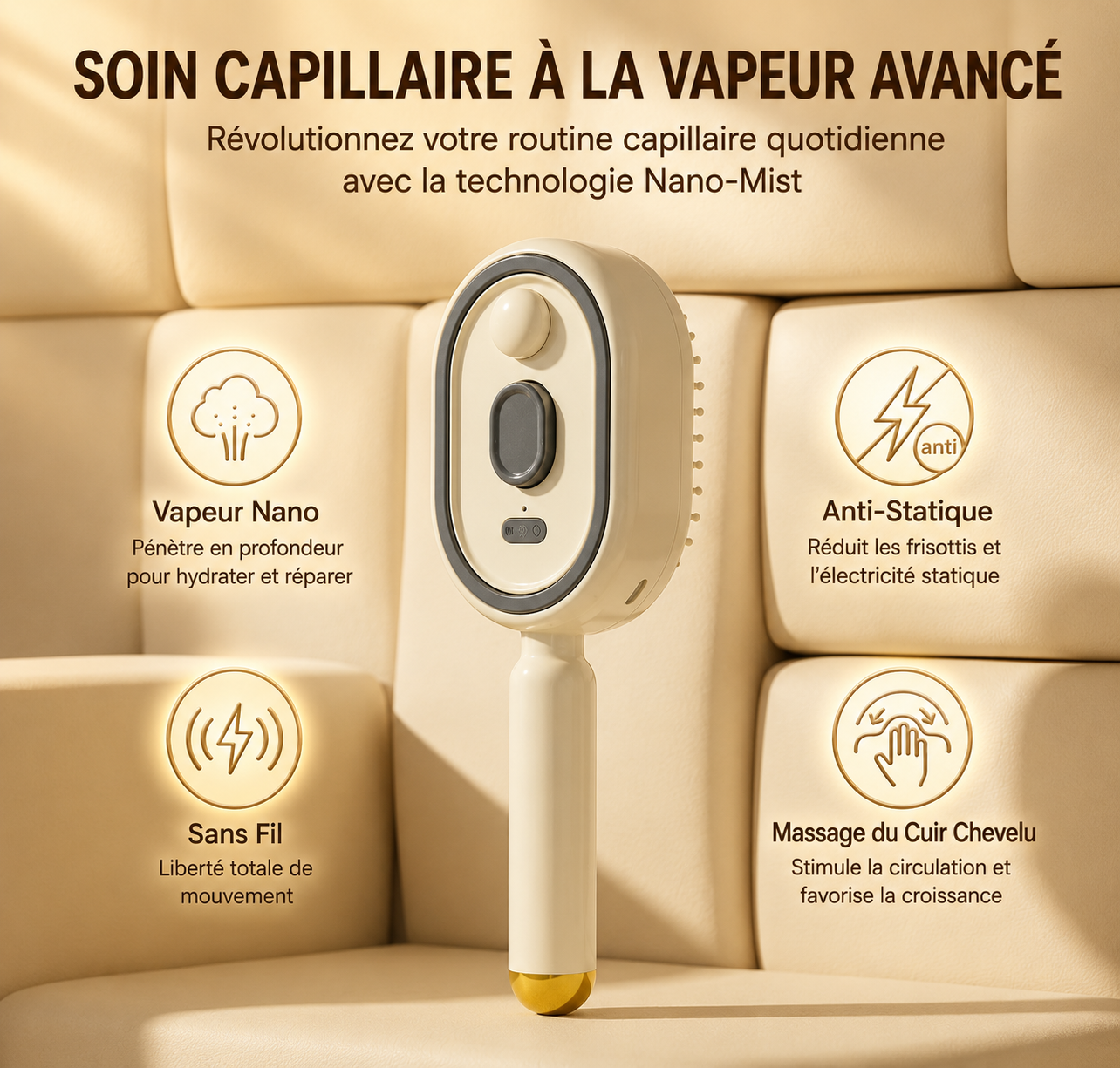 Brosse de Soin Vapeur 3-en-1 — Cheveux Transformés en 5 Minutes